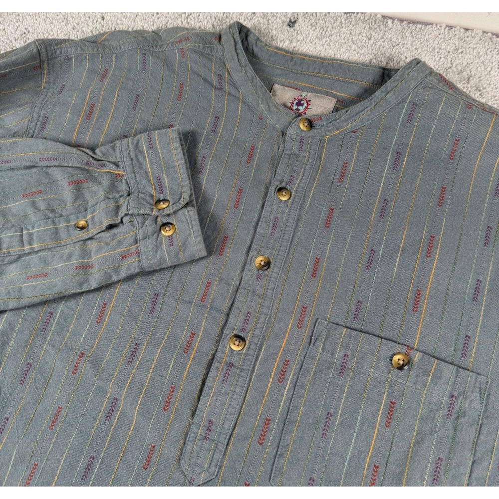 The Territory Ahead Henley Shirt Mens XXLT Blue Striped Grandad Collar XXL Tall